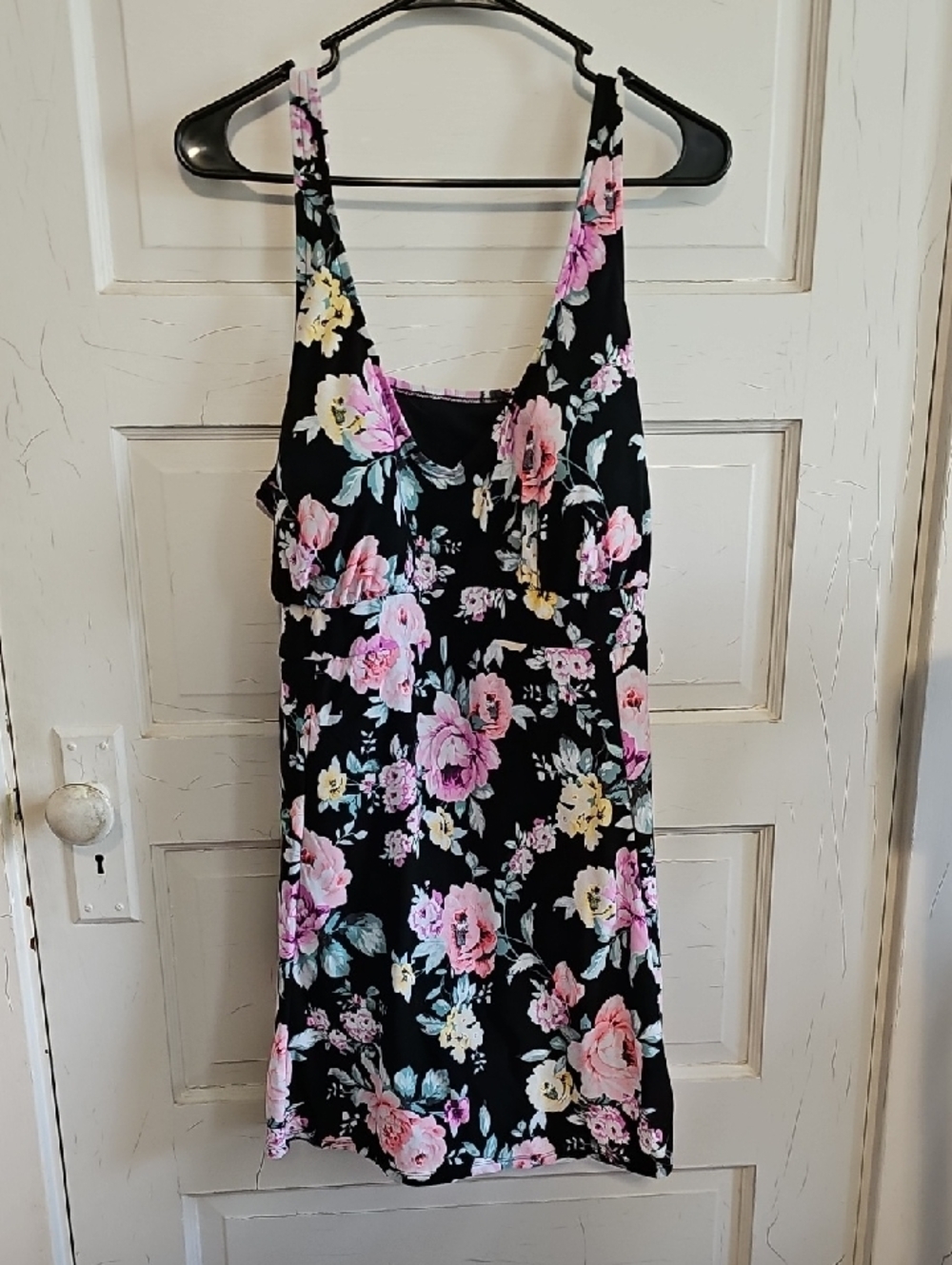 Black Floral Slip Dress with Pink & Yellow Blooms